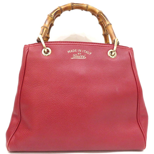 GUCCI 336032 Bamboo Red Leather Women's Handbag #PB15733