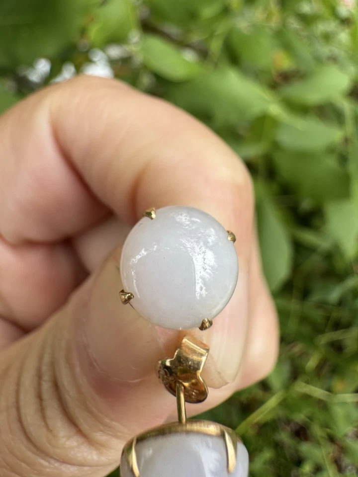 Aretes cabujón piedra lunar blanca oro macizo 14K de colección, marcados 585 Foto 3 de 4