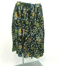 Vintage 90's Crinkle Broomstick Midi Skirt Black Floral Cottage Core Boho Sz Med