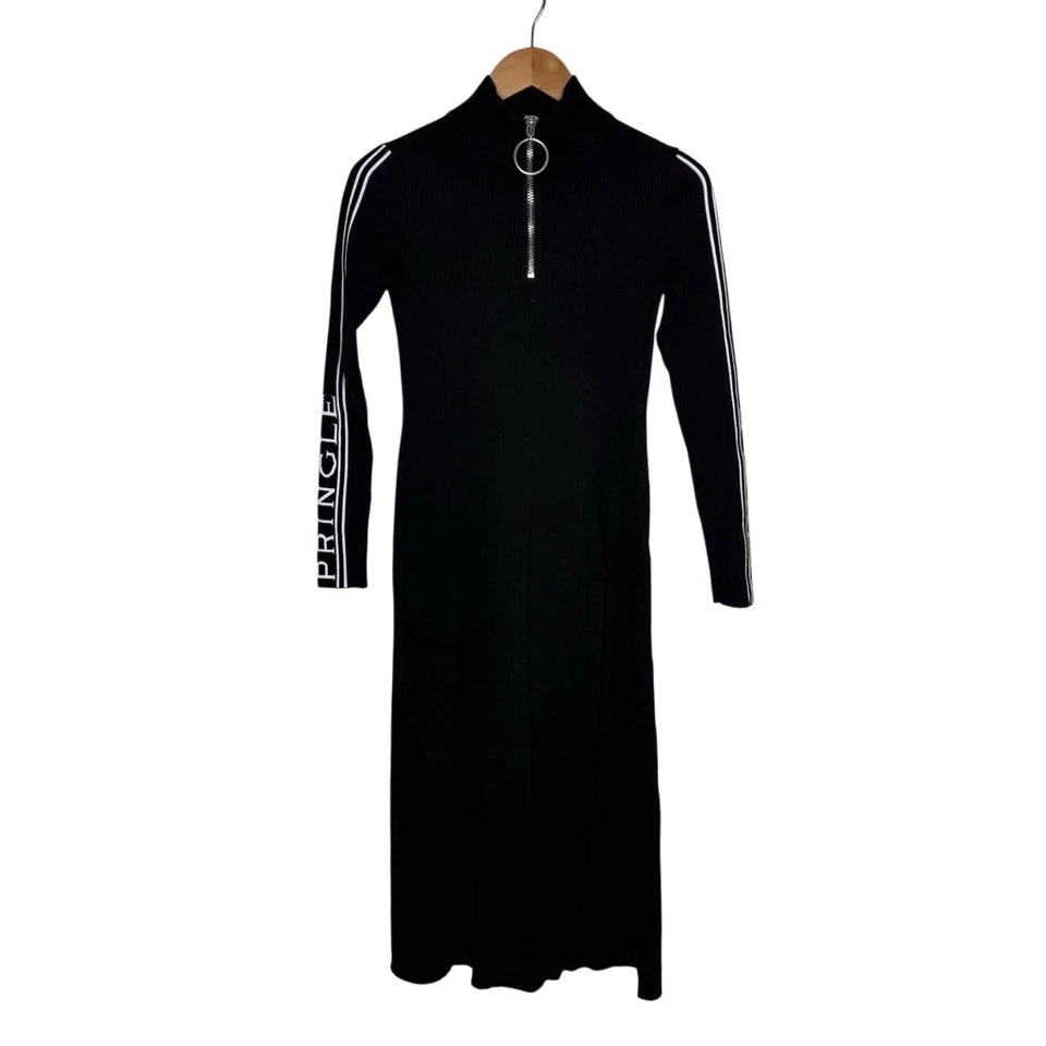 Pringle Of Scotland H&M Black Long Sleeve Shirt Dress Size S Ribbed Knit Mock - Image 2 of 4