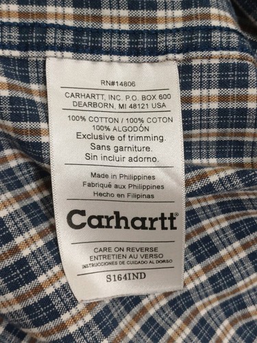 Carhartt Hemd Herren 3XL Blau Grau Kariert Kurzarm Knopf 100% Baumwolle Logo - Bild 8 von 12