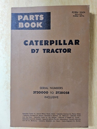 Caterpillar D7 Traktor Teilebuch, SN 3T20000 bis 3T28058, 1965 Oldtimer, schön