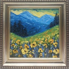Mountain landscape with flowers, oil painting, original impressionism painting