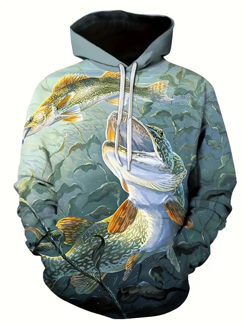 Men's Long Sleeve Pike Print, Lightweigt Hoodie Street Casual And Fashion