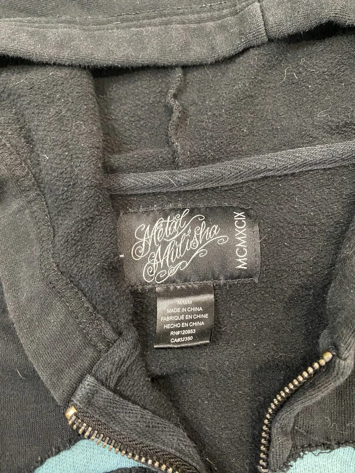 Sudadera con Capucha Metal Mulisha Mujer Mediana Negra Corazón Cremallera Completa Gráfica y2k Foto 4 de 4