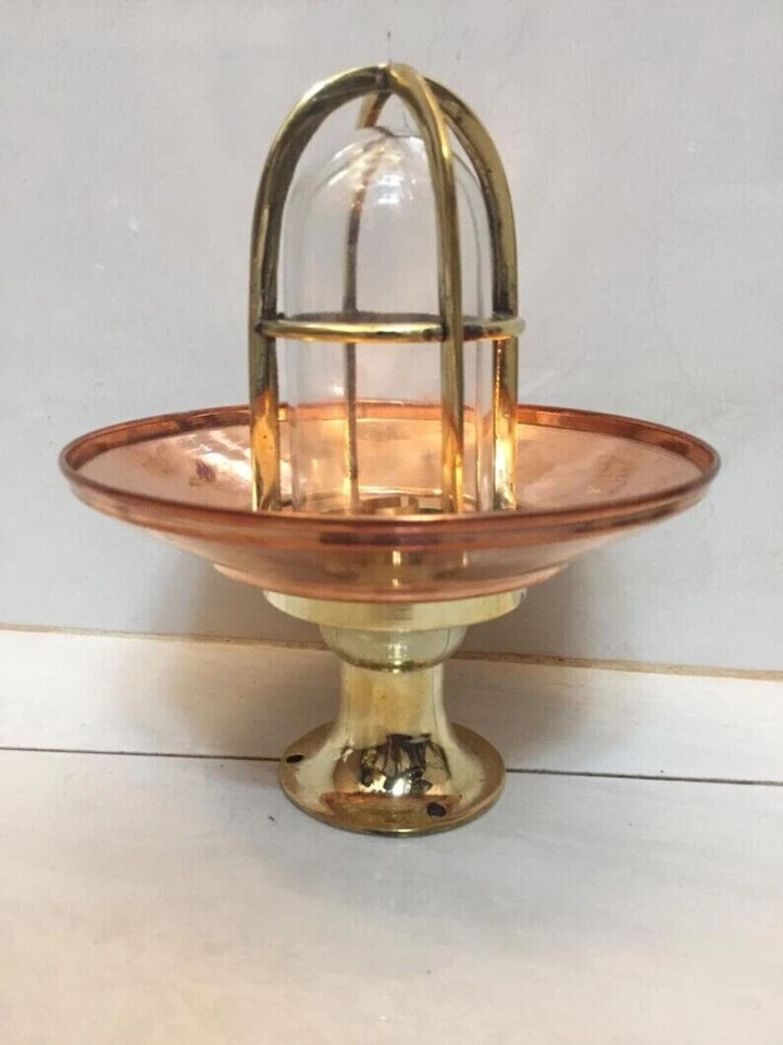 Marine Solid Brass Bulkhead Cargo Light with Shade - Ceiling & Wall Mount - Image 3 of 4