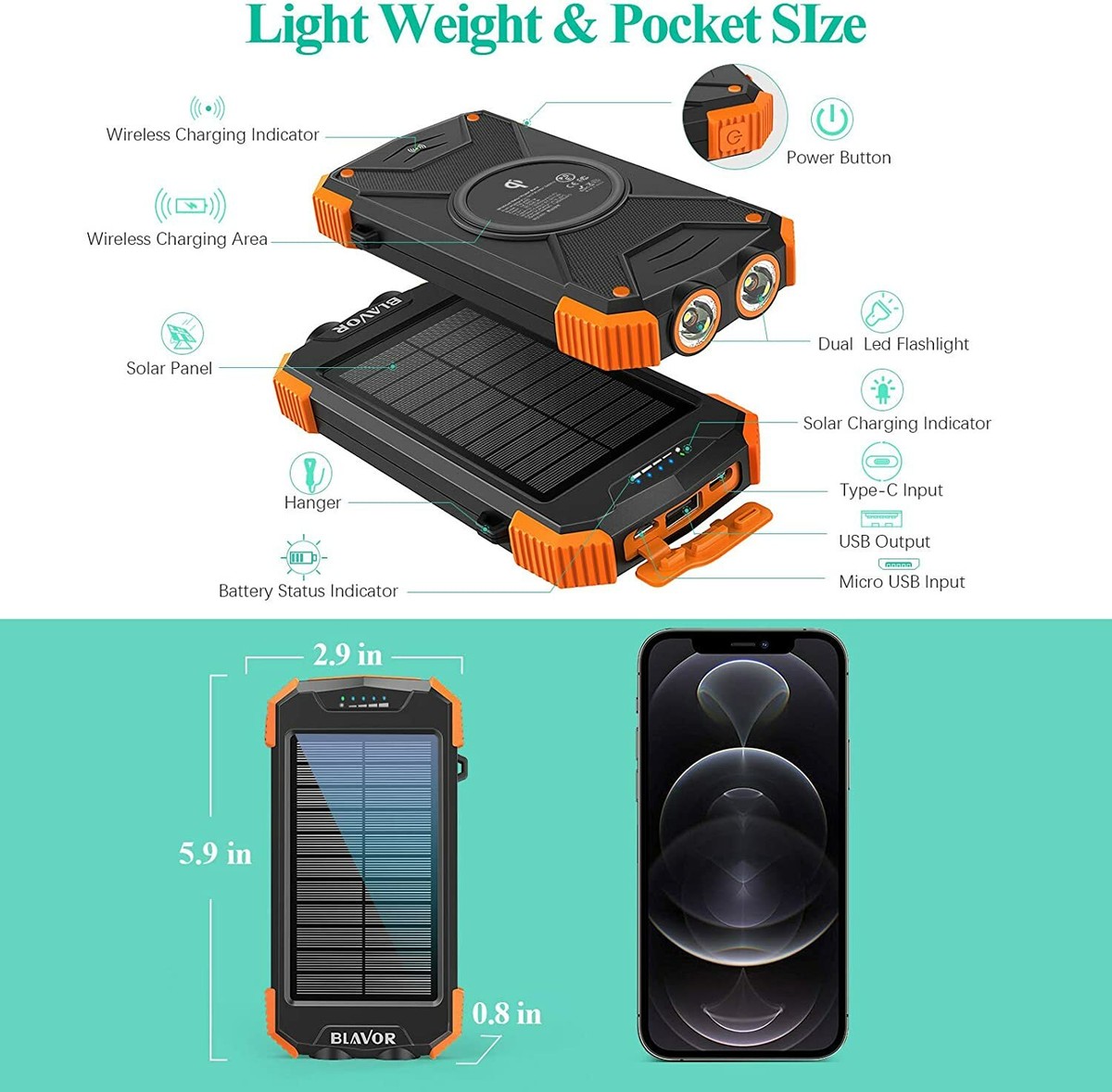 Portable Solar Charger Blavor Solar Power Bank User Manual Blavor