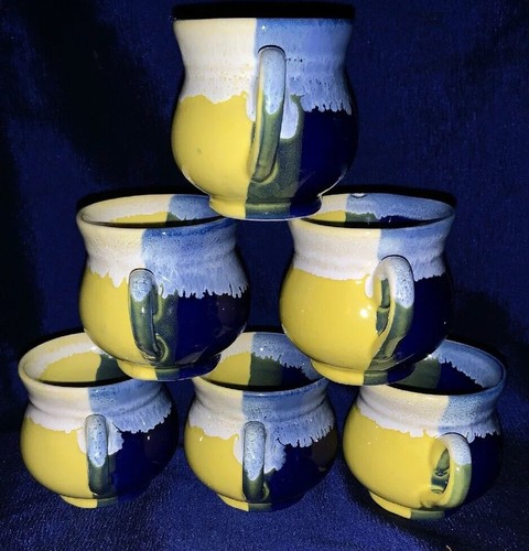 Dadoos Pottery Vintage Drip Glaze Pottery Espresso Demitasse Mugs Set/6 - Picture 2 of 10