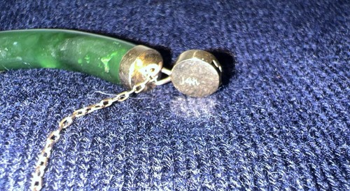 14 Karat Yellow Gold Green Jade Gemstone 7" Asian Bracelet 19g - Picture 7 of 8