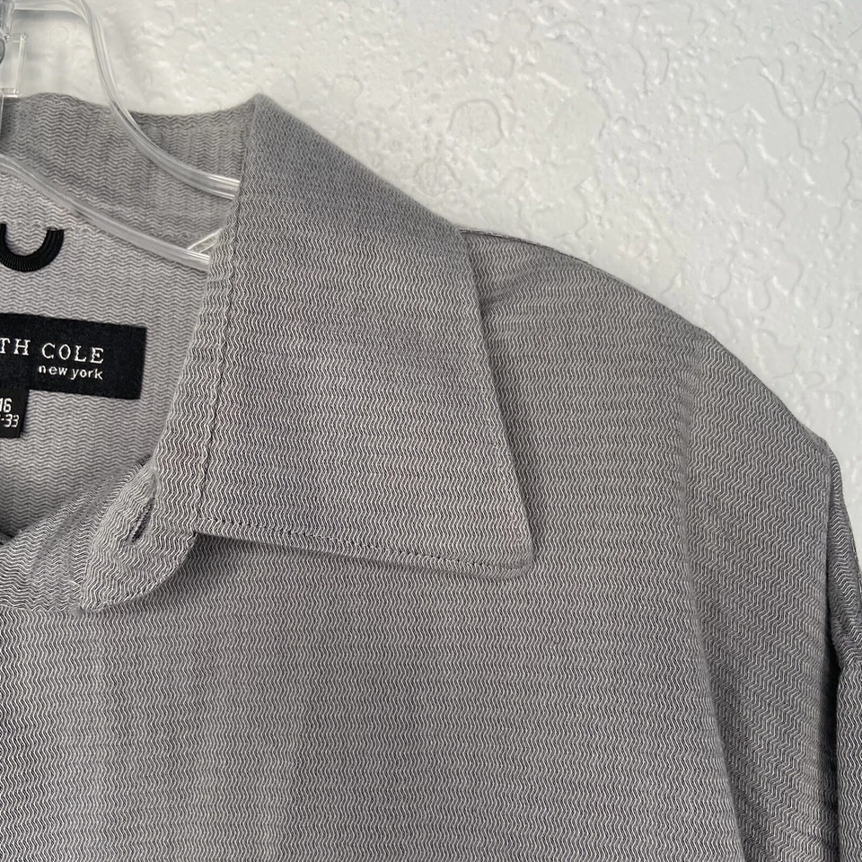 Camisa Kenneth Cole New York Hombre Gris Manga Larga Botón Delantero Talla 16 32/33. Foto 3 de 4