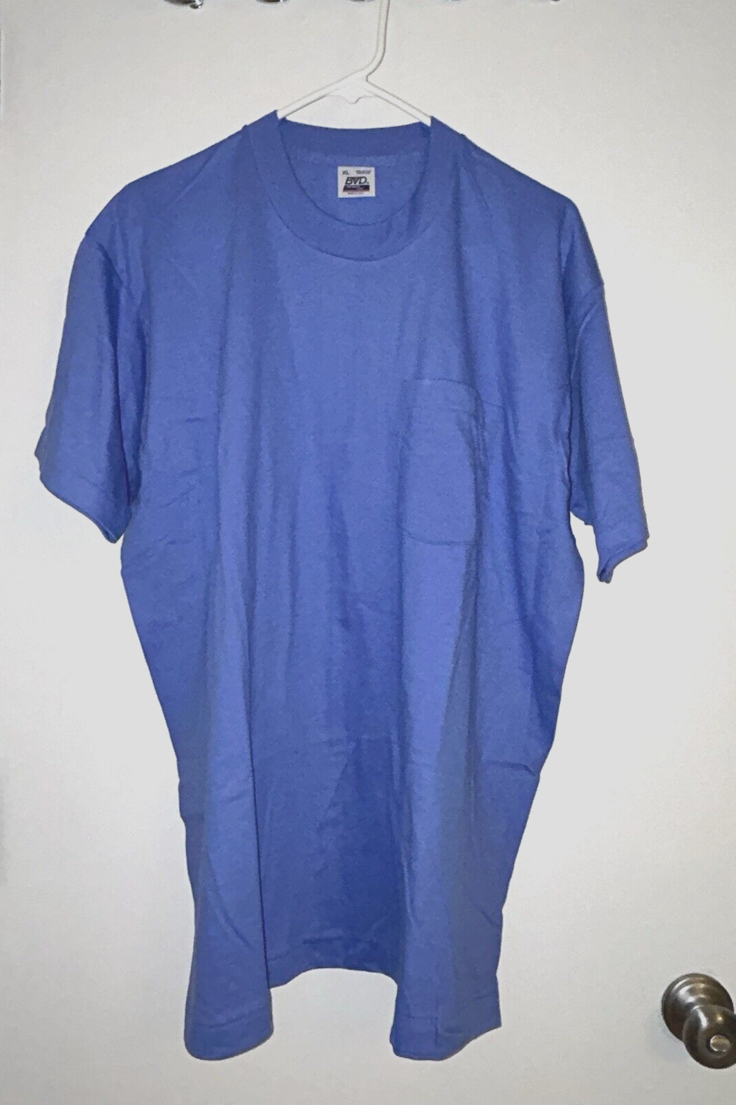 Vintage BVD BLUE Cotton Pocket Tee Shirt Mens X-Large NOS USA Single Stitch