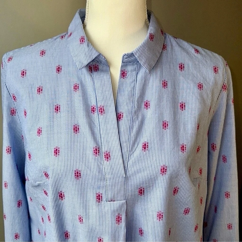 Blusa túnica Kenar mangas campana azul blanco rayas algodón ligero grande Foto 3 de 4