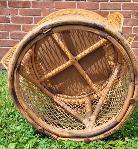 Matched Pair 60s Emmanuel Rattan Peacock Chairs 53" Wicker Tiki Throne/Fan Boho - Picture 7 of 23