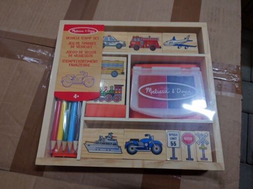 Holzstempel Set Kinder Motiv Stempel Fahrzeuge mit Stempelkissen Stiften und Box - Bild 1 von 5
