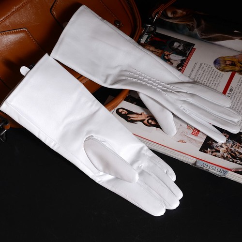 30cm Para mujeres Cuero Real Blanco Elevado Costura Fiesta Noche Guantes de Largo Medio - Imagen 5 de 11