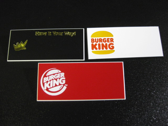 (3) diff. BURGER KING 'BK' Uniform employee Name badges * HAVE IT YOUR WAY!!