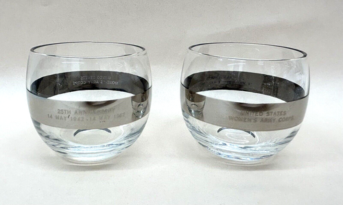 Women's Army Corps WW2  25th Anniversary 1967 Roly Poly Bar Glasses Set of 2 - Picture 1 of 9