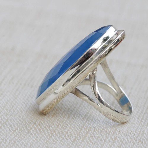 Impresionante Azul Calcedonia Gema 925 Plata de Ley Hecho a Mano Anillo AC-82 - Imagen 5 de 7