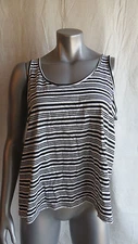Women Black & White Striped Tank Top Moda International Size L