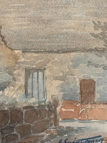 Aquarelle Paysage Nature Village Maison Arbre Plantes Architecture Campagne - Photo 5/11