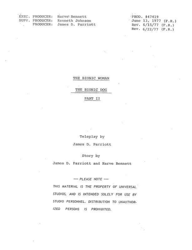 Classic Script The Bionic Woman The Bionic Dog-2 Richard Anderson Notes (copy)