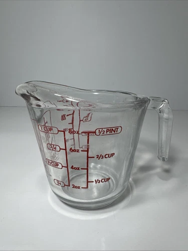 Vintage Anchor Hocking Glass Measuring Cup 8 oz 1 Cup Red Letters