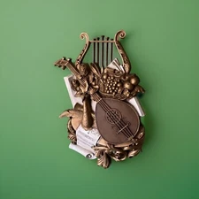 Syroco Homco Home Interiors 1971 Music Wall Plaque Mandolin Harp Gold Tone MCM