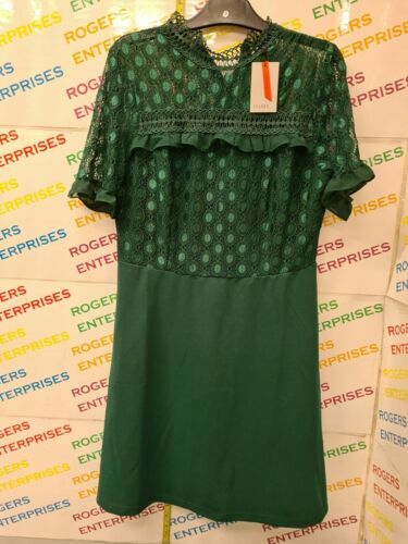 Oasis Lime Green with White Lace Dress Size Large | eBay UK