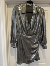 Zara Pewter Metallic Shirt Dress Sz M 9626/698/808 New