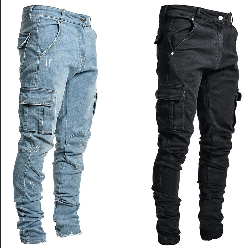 Fashion Man s side pockets Jeans Slim zipper pencil pants casual Jeans