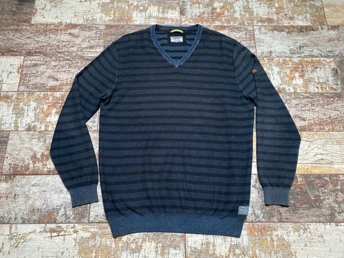 Camel Active Men's V-Neck Blue Striped Cotton Jumper Size XL - Picture 2 of 7