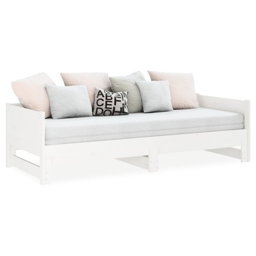 Pull-out Day Bed White Solid Wood Pine 2x(92x187) I0N7 - Picture 4 of 12