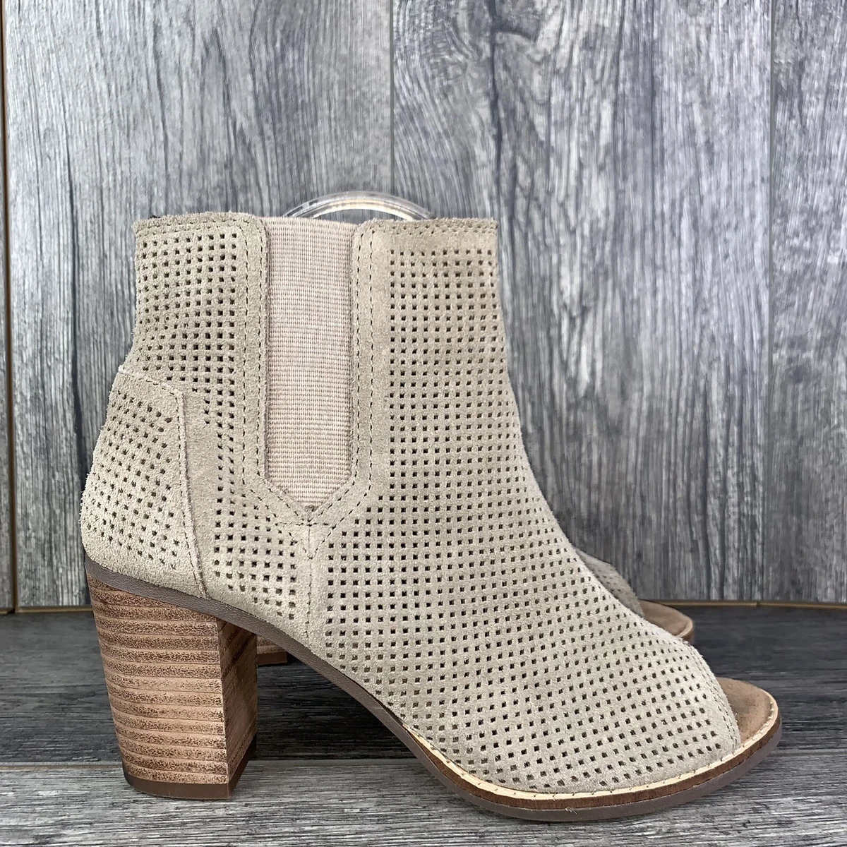Toms Tan Perforated Peep Toe Suede Ankle Booties eBay