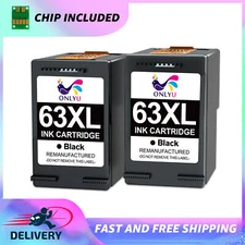 2X Printer Black Ink Cartridge for HP 63XL fits DeskJet 3639 3632 2131 2132 2133