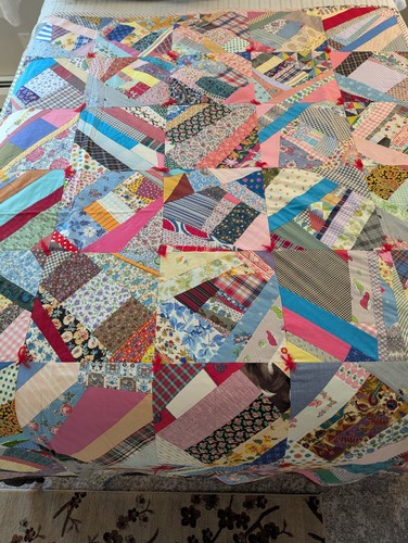 Vintage Hand Knotted Vintage Fabric Lap Blanket 52"x 72"-Great Piece of History