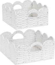 Scalloped Wicker Basket Natural Paper Rope Storage Baskets with Handles Handwove