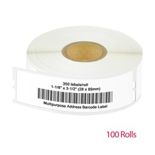 100Rolls 1-1/8" x 3-1/2" Address 350 Labels 30252 for Dymo LW 450 Direct Thermal