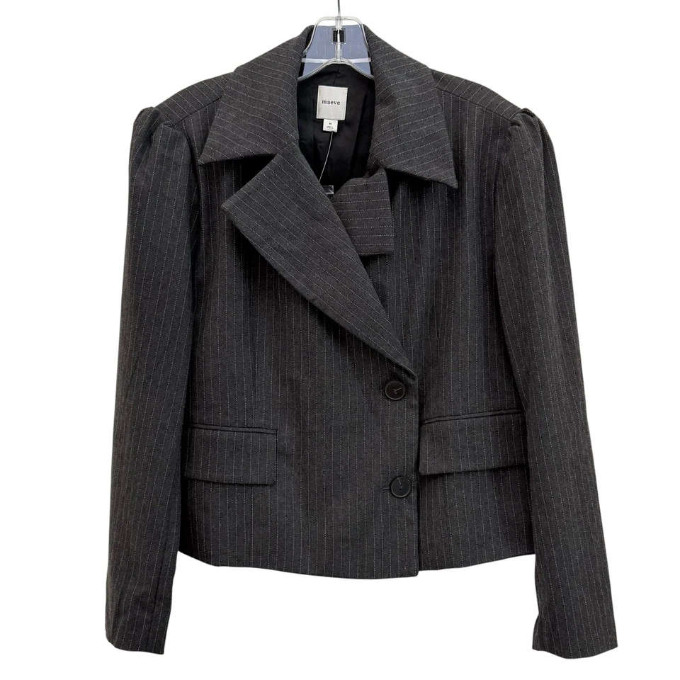 Anthropologie Maeve 80-х Boxy Blazer куртка серый женщин средний в полоску большого размера - Изображение 2 из 4