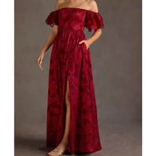 Azazie Atelier NEW Victoria Ruby Red Floral Maxi Dress Gown gala wedding guest