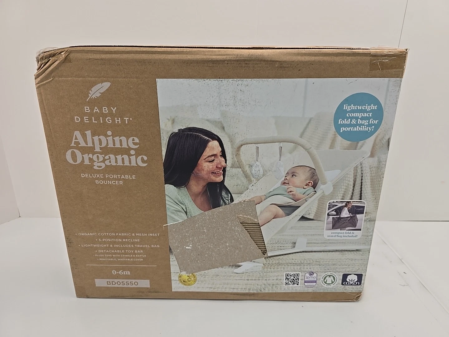 Baby Delight 05550 Alpine Deluxe Portable Bouncer - Organic Oat #OB1302