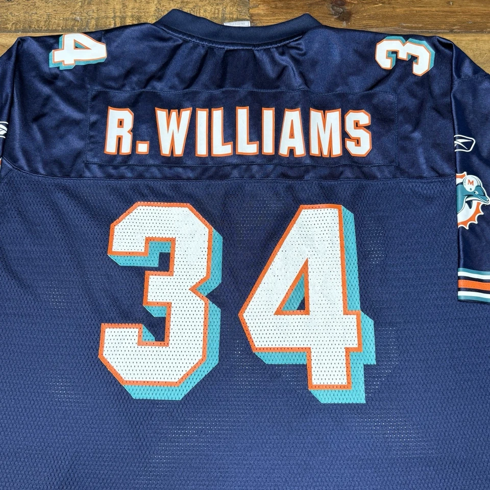Camiseta de fútbol americano de colección NFL Miami Dolphins Reebok Ricky Williams #34 talla XL *RARA* Foto 3 de 4