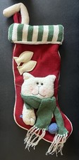 Cute Kitty Cat Fabric Knit Christmas Stocking