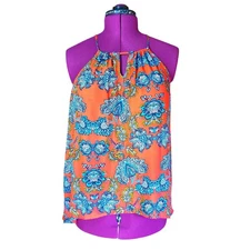 Collective Concepts Tank Top Floral Red Orange Womens Size Large Keyhole Neck