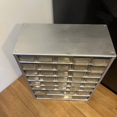Vintage RAACO Corp Silver Metal Storage Cabinet Small Parts Organizer 35 Drawer - Picture 3 of 13