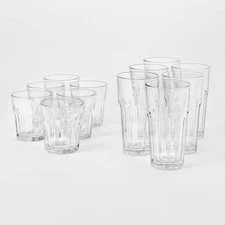 12pc Glass Tremont Tall and Short Faceted Tumbler Set - Threshold