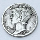 1938 S LIBERTY MERCURY 90% SILVER DIME CIRCULATED COIN #5336