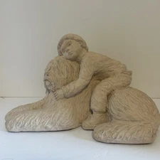 Vintage 1981 Boy & Dog Puppy Love Sculpture Austin Productions Bright Eyes Coll.