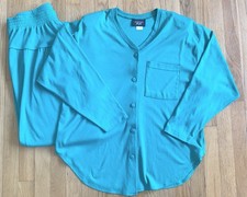 Vintage 80s CLOSELY KNIT Lounge Set Large Teal Dropped Waist Pants and Top