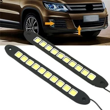 2XLED Strip Auto Car DRL LED Daytime Running Light White Fog COB Lights Flexible