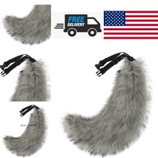 Fluffy Faux Fur Wolf Fox Tail 23.62 Inch Dark Gray Adjustable Cosplay Accessory